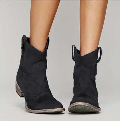 Bottes western à bout arrondi et talon bloc bas pour femmes | Idéal pour l'automne