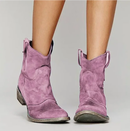 Bottes western à bout arrondi et talon bloc bas pour femmes | Idéal pour l'automne