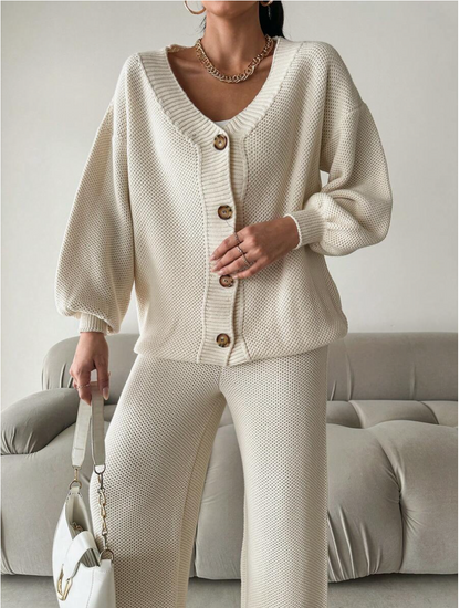 Ensemble Tricoté avec Col en V et Coupe Coordonnée pour Femme | Idéal pour Usage Quotidien