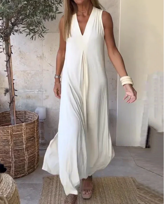 Robe Longue avec Décolleté en V et Coupe Décontractée pour Femme | Idéale pour les Vacances et Événements d'Été