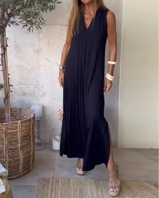 Robe Longue avec Décolleté en V et Coupe Décontractée pour Femme | Idéale pour les Vacances et Événements d'Été