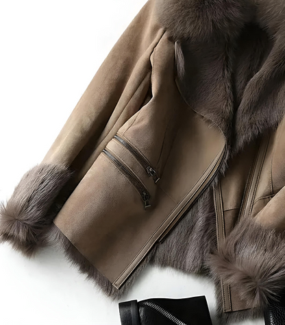 Veste Biker avec Col Imitation et Fermeture Zippée pour Femme | Idéale pour l’Automne et l’Hiver