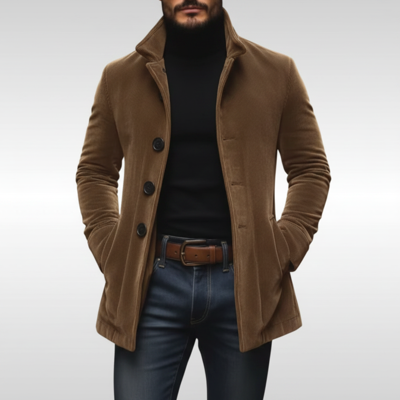Manteau boutonné à col montant pour homme