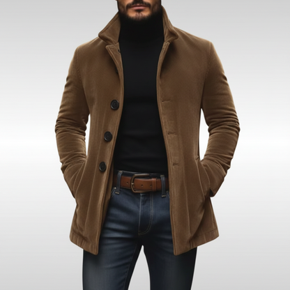 Manteau boutonné à col montant pour homme