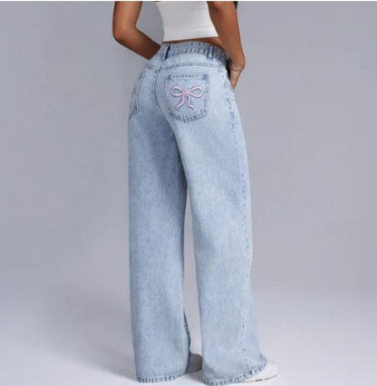 Jean Baggy avec Détail Nœud pour Femme | Idéal pour une Tenue Décontractée