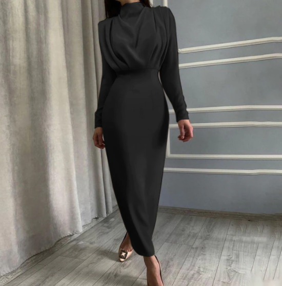 Robe Longue à Manches Longues avec Taille Définie pour Femme | Idéale pour les Occasions Formelles et les Soirées