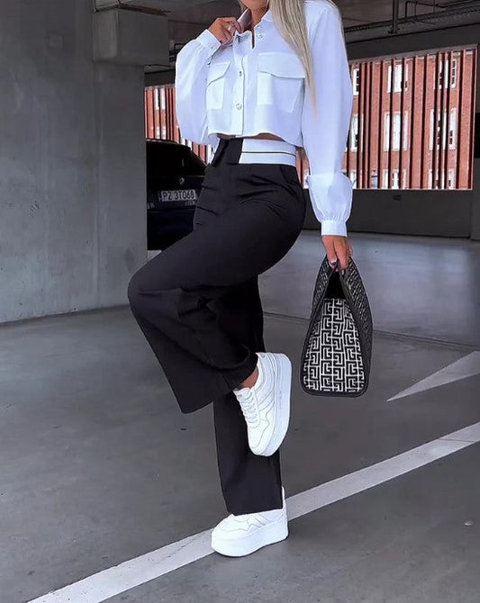 Pantalon à Taille Haute avec Coupe Ample pour Femme | Idéal pour Tenues Décontractées et de Bureau