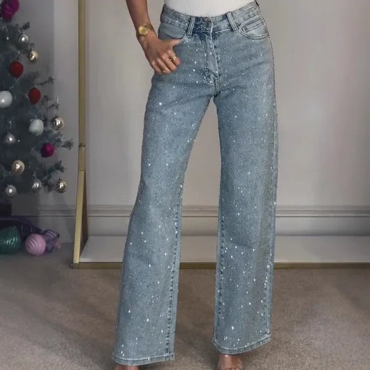 Jean Mom Femme à Taille Haute avec Détails Brillants | Idéal pour les Sorties et le Quotidien