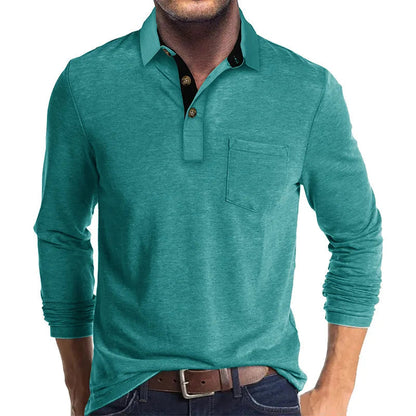 Chemise À Manches Longues Avec Col Contrasté Et Poche Poitrine Pour Homme | Idéale Pour Le Quotidien Et Les Occasions Semi-Formelles