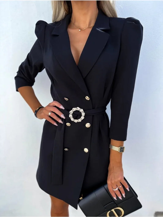 Robe Blazer Avec Fermeture Croisée Et Ceinture À Boucle Pour Femme | Idéale Pour Les Occasions Formelles Et Quotidiennes