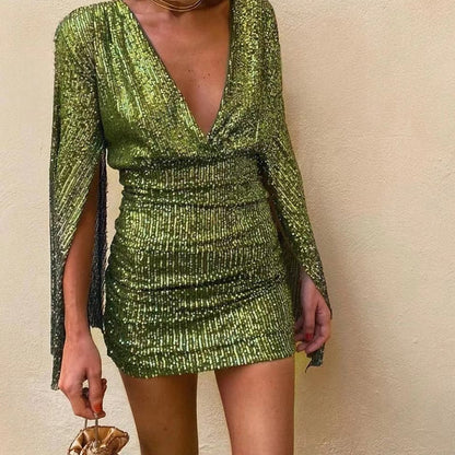 Robe Courte À Paillettes avec Coupe Ajustée pour Femmes | Idéale pour Les Soirées Et Événements