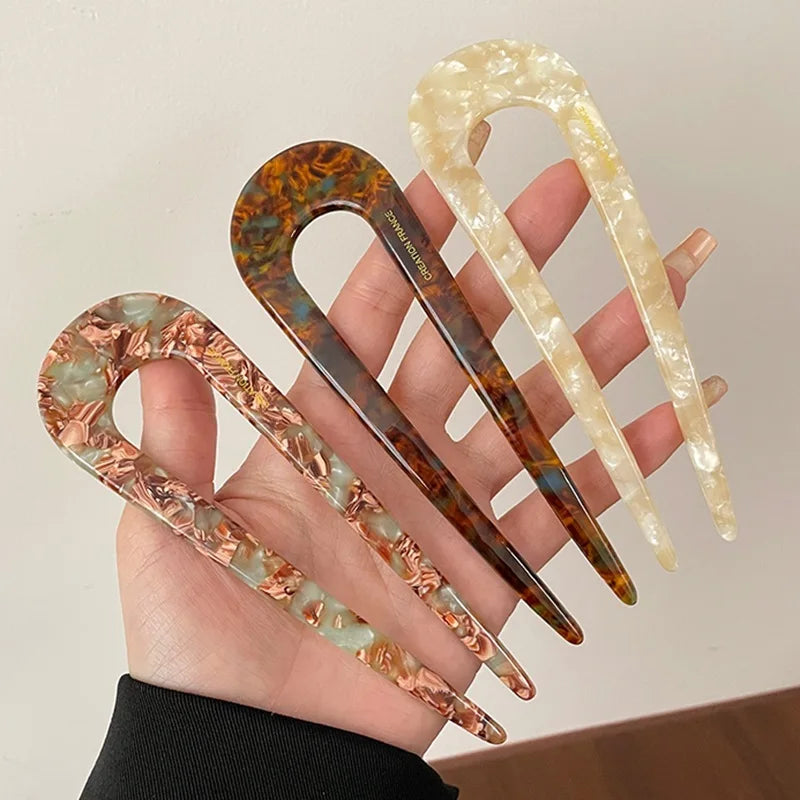 Fourche À Cheveux En U Avec Motif Marbré Pour Femmes | Idéale Pour Les Chignons Et Coiffures Du Quotidien