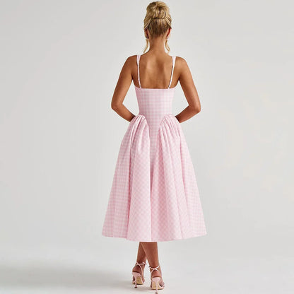 Robe midi bretelles motif vichy pour femmes