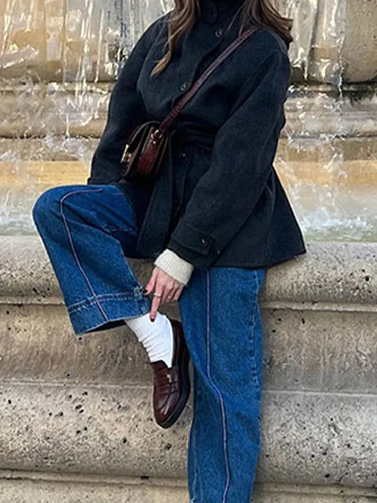Manteau Court à Boutonnage Simple avec Ceinture pour Femme | Idéal pour l’Automne et l’Hiver