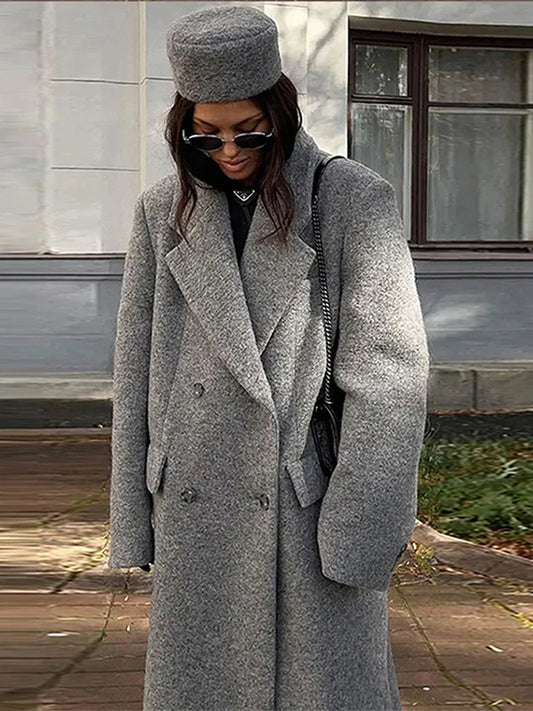 Manteau Long à Col Revers et Double Boutonnage pour Femme | Idéal pour l’Automne et l’Hiver