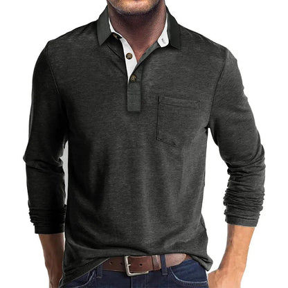 Chemise À Manches Longues Avec Col Contrasté Et Poche Poitrine Pour Homme | Idéale Pour Le Quotidien Et Les Occasions Semi-Formelles