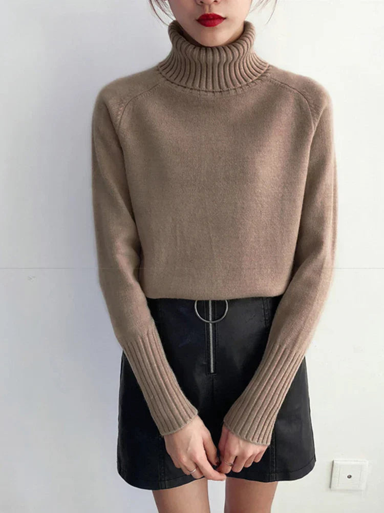 Pull à Manches Longues en Maille Côtelée avec Col Roulé pour Femmes | Idéal pour l’Hiver