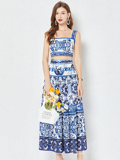 Ensemble Haut Et Jupe Longue 2 Pièces À Motif Floral Pour Femme | Idéal Pour Printemps Et Été