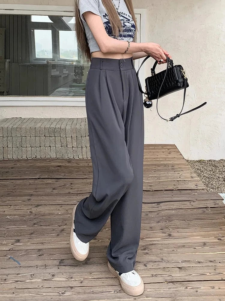 Pantalon Taille Haute Avec Coupe Large Et Fermeture À Bouton Pour Femmes | Idéal Pour Usage Quotidien