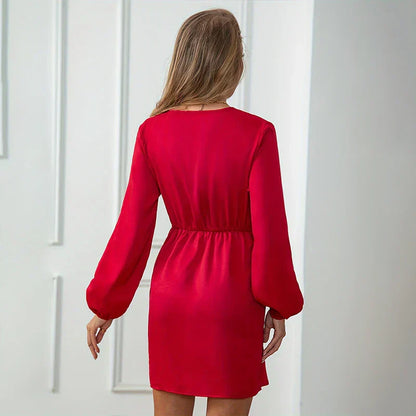 Robe À Col Cache-Cœur Avec Manches Lanterne Pour Femmes | Idéale Pour Occasions Quotidiennes Et Sorties