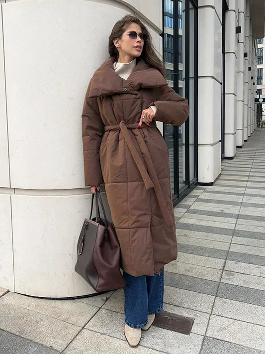Manteau Parka Long Matelassé avec Ceinture pour Femme | Idéal pour l’Hiver