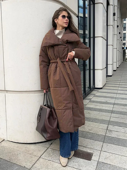 Manteau Parka Long Matelassé avec Ceinture pour Femme | Idéal pour l’Hiver