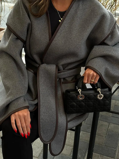 Veste à Ceinture et Col V pour Femme | Idéale pour l’Automne et l’Hiver