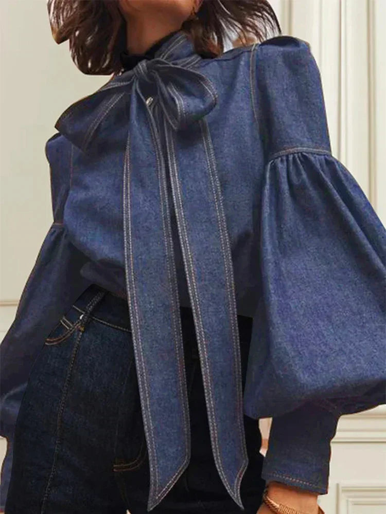 Blouse À Col Haut Avec Nœud Et Manches Bouffantes Pour Femme | Idéale Pour Usage Quotidien Et Saisons Mixtes
