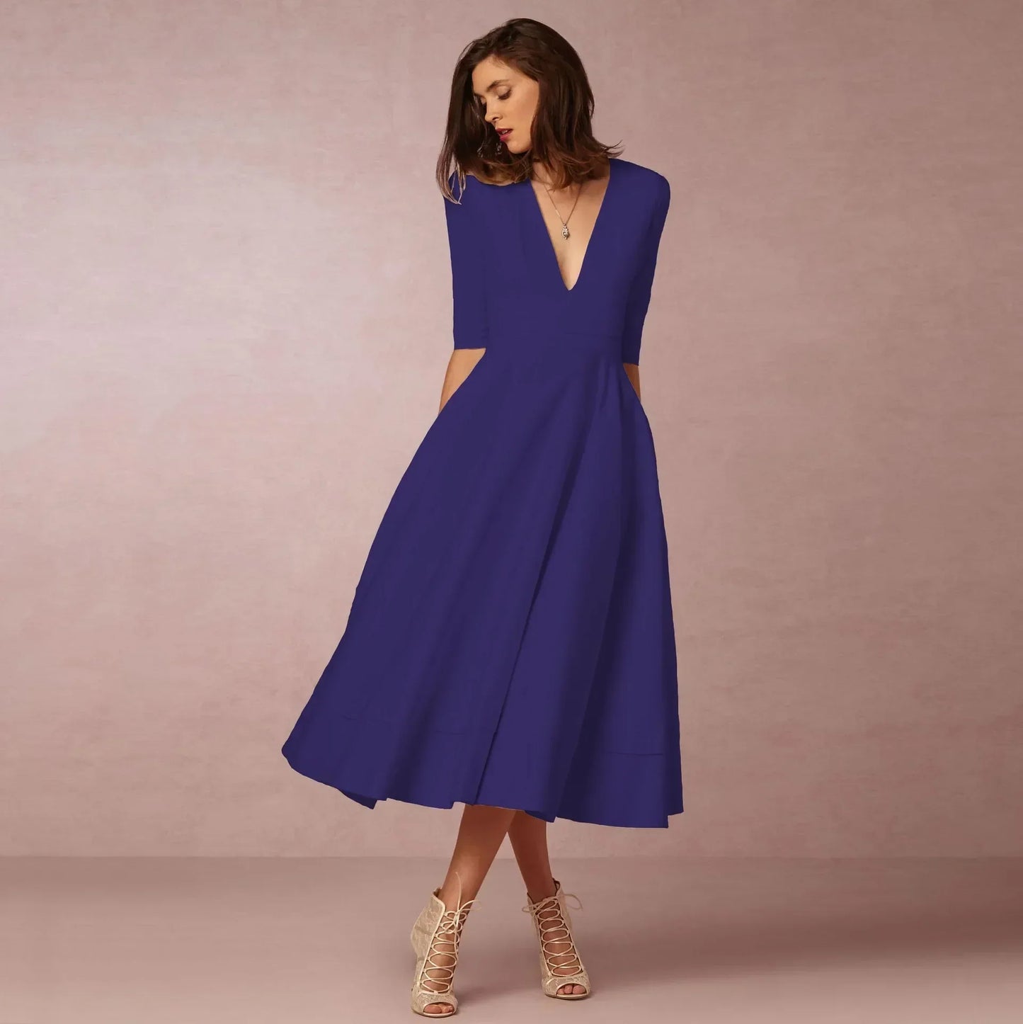 Robe midi à col V pour femmes