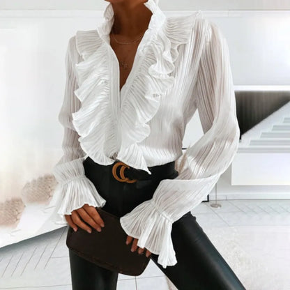 Blouse À Volants Avec Manches Longues Pour Femme | Idéale Pour Le Quotidien