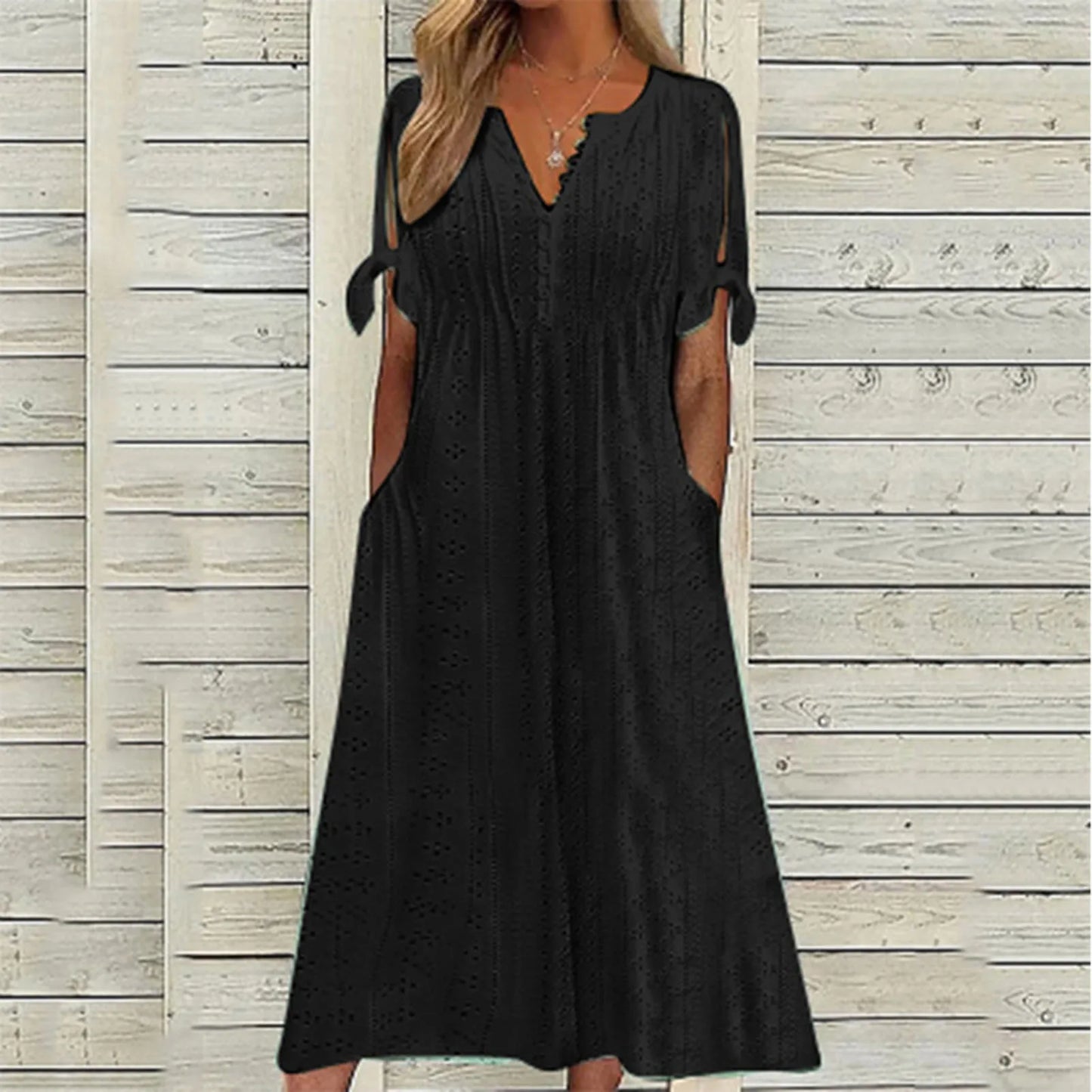 Robe Fluide avec Manches Courtes à Nouer pour Femme | Idéale pour les Occasions Décontractées et le Quotidien