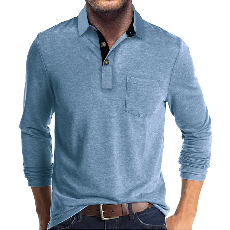 Chemise À Manches Longues Avec Col Contrasté Et Poche Poitrine Pour Homme | Idéale Pour Le Quotidien Et Les Occasions Semi-Formelles