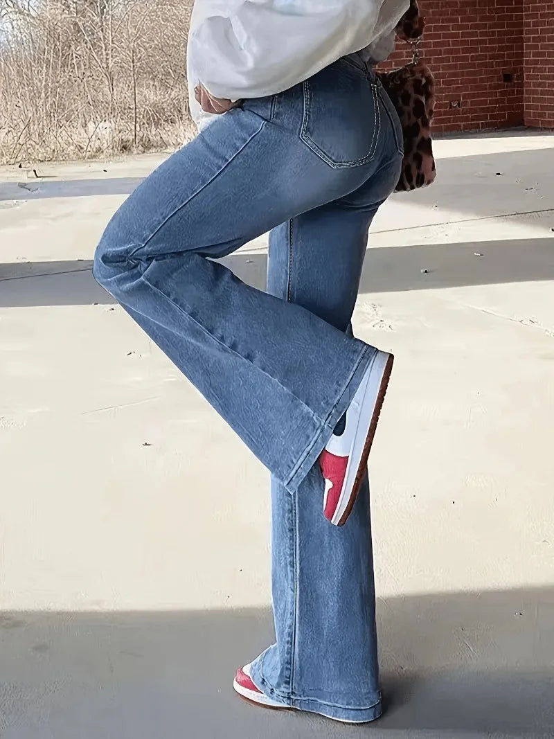 Jean Flare avec Taille Haute et Chaîne Amovible pour Femme | Idéal pour le Quotidien