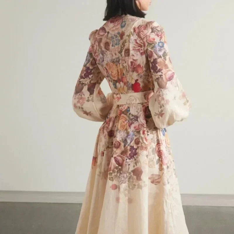 Robe Midi Fleurie Boutonnée Avec Ceinture Amovible Pour Femme | Idéale Pour Les Événements Printaniers