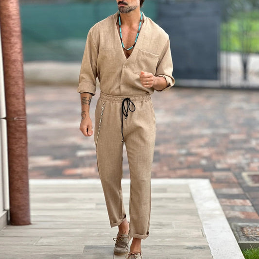 Ensemble avec Chemise Boutonnée Et Pantalon Long pour Homme | Idéal pour L’Été