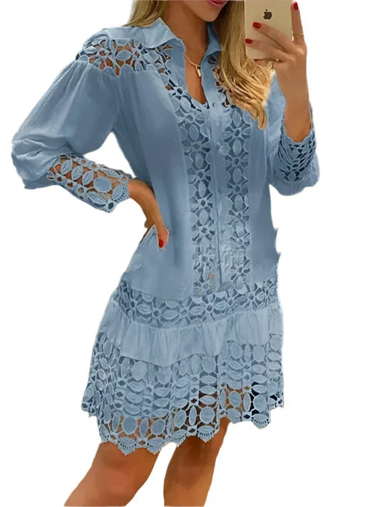 Robe Chemise avec Détails en Dentelle pour Femme | Idéale pour les Occasions Quotidiennes et Professionnelles