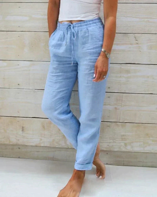 Pantalon à Coupe Droite pour Femme avec Ceinture Élastique | Idéal pour Temps Chaud