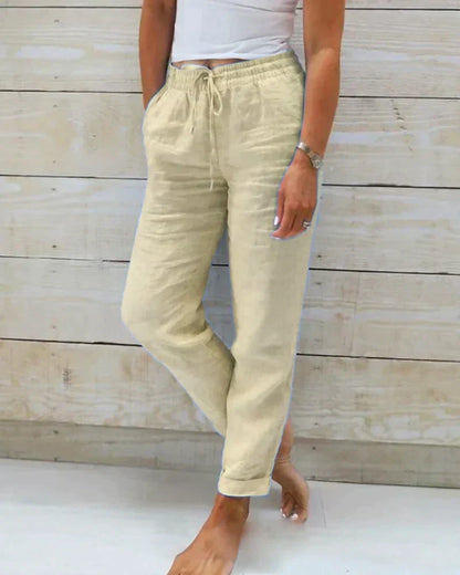 Pantalon à Coupe Droite pour Femme avec Ceinture Élastique | Idéal pour Temps Chaud
