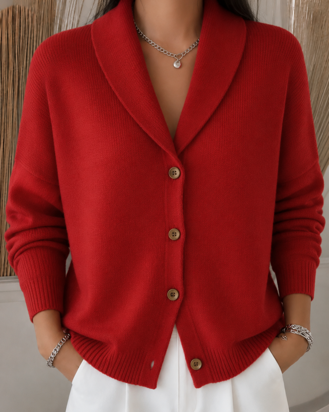 Cardigan boutonné à col chemise pour femmes