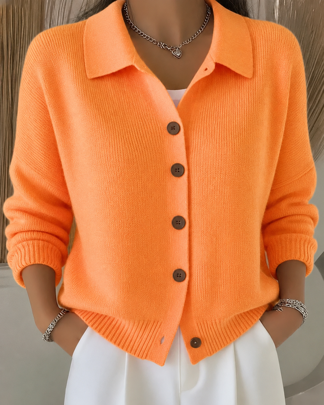 Cardigan boutonné à col chemise pour femmes
