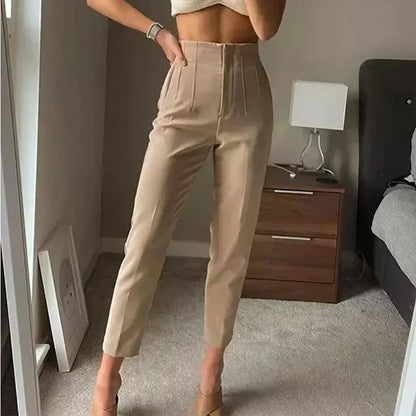 Pantalon Plissé Taille Haute Avec Fermeture Zippée Pour Femmes | Idéal Pour Un Usage Quotidien