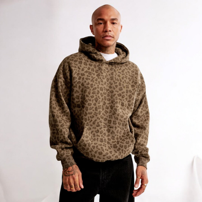 Sweat à Capuche Imprimé Léopard à Manches Longues pour Homme | Idéal pour le Streetwear