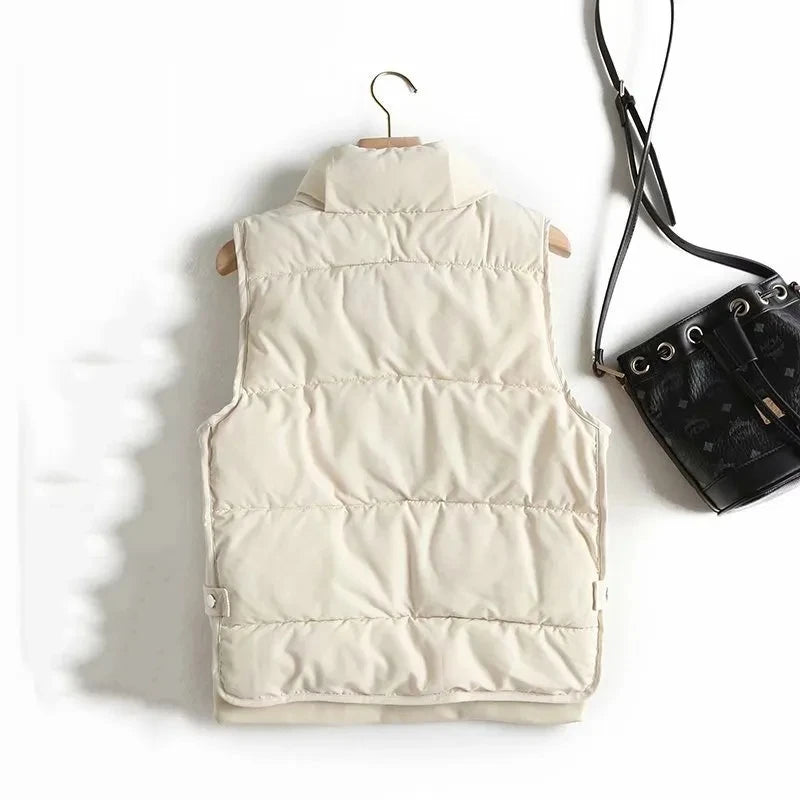Gilet matelassé à col montant et motif losanges pour femmes | Idéal pour l’automne