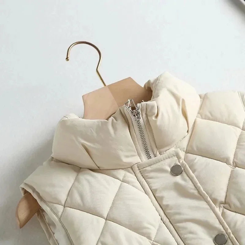 Gilet matelassé à col montant et motif losanges pour femmes | Idéal pour l’automne