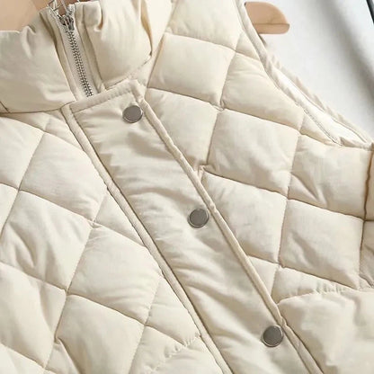 Gilet matelassé à col montant et motif losanges pour femmes | Idéal pour l’automne