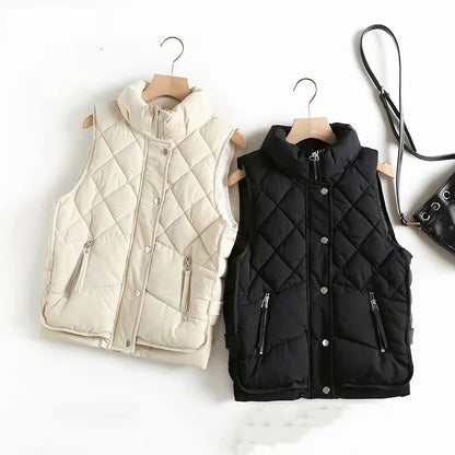 Gilet matelassé à col montant et motif losanges pour femmes | Idéal pour l’automne