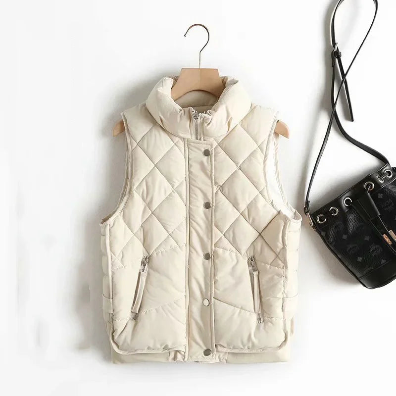 Gilet matelassé à col montant et motif losanges pour femmes | Idéal pour l’automne