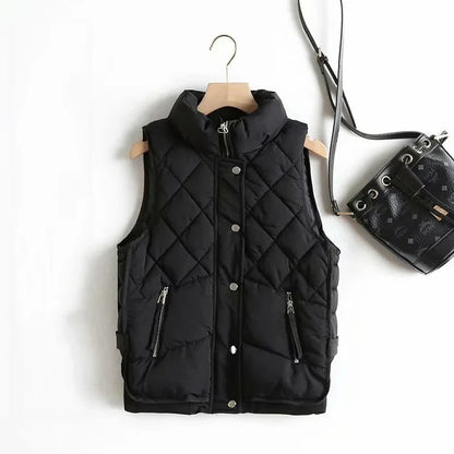 Gilet matelassé à col montant et motif losanges pour femmes | Idéal pour l’automne