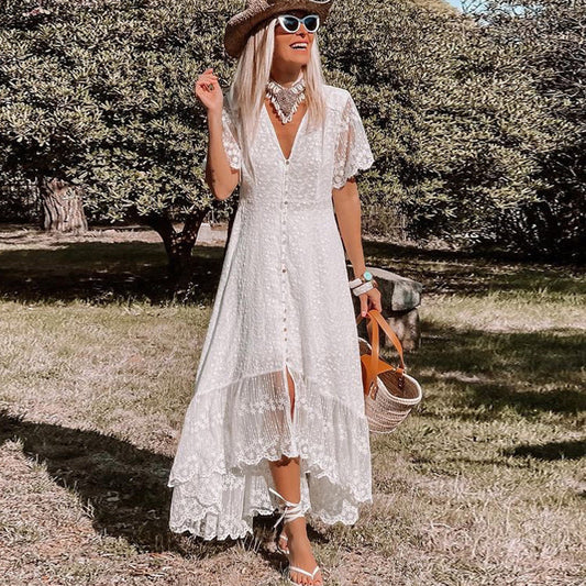 Robe Courte avec Détail Dentelle et Coupe Ample pour Femme | Idéale pour les Événements d’Été et les Fêtes en Plein Air