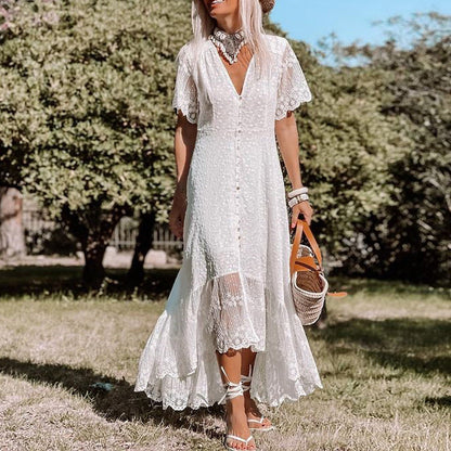 Robe Courte avec Détail Dentelle et Coupe Ample pour Femme | Idéale pour les Événements d’Été et les Fêtes en Plein Air
